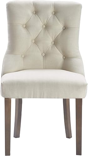 Miniatura 9 de Finch Elmhurst - Silla de comedor moderna con botones copetudos, elegante detalle de tela tapizada con respaldo alto, juego de dos, color crema