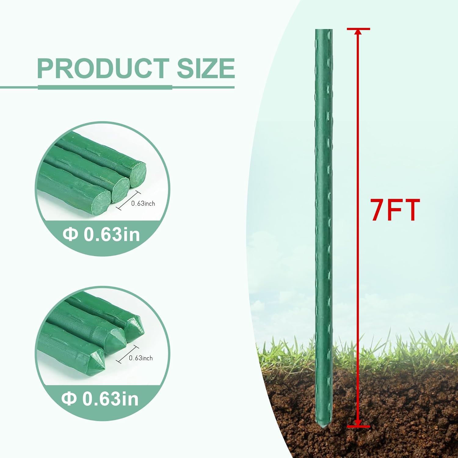 Garden Stakes 7FT, 25pcs Plastic Coated Steel Stakes Specifically Designed for Climbing Plants, Ideal for Tomatoes, Beans, Cucumbers, Peppers, Vines, and More Plant Growth