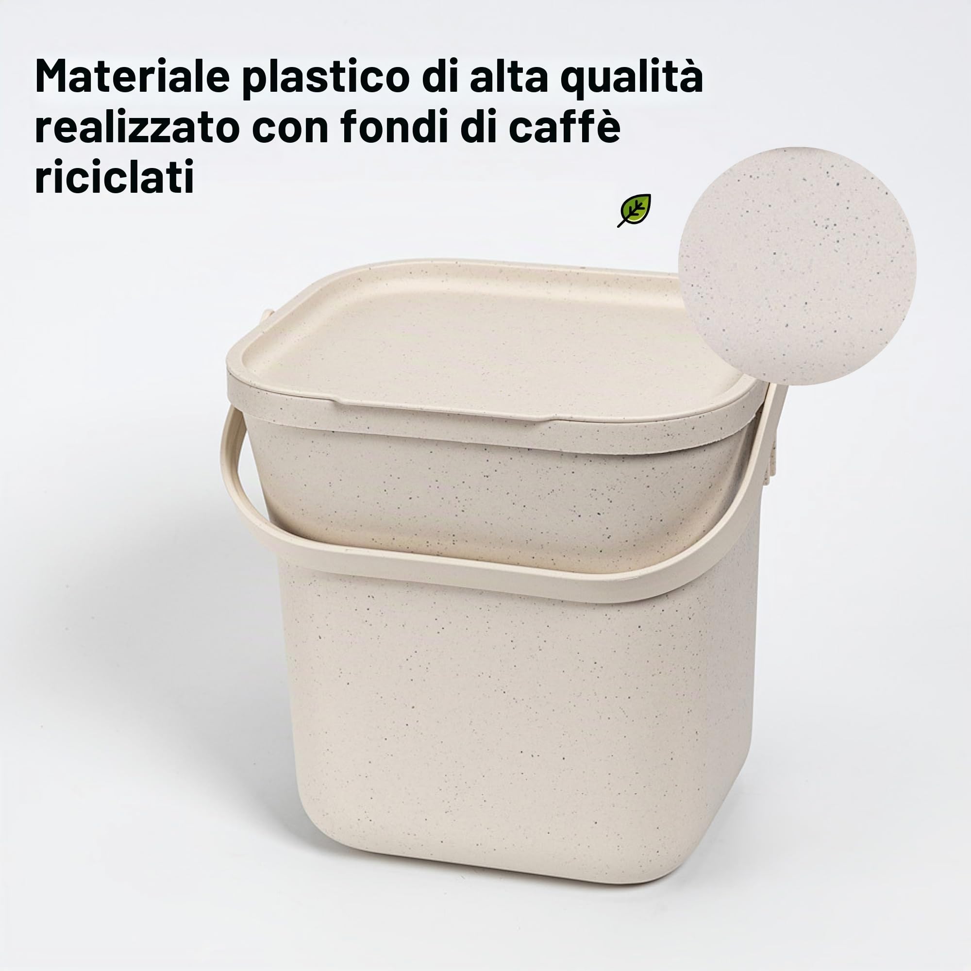 Urbalive Design - Pattumiera biologica, 8 l, con colino estraibile, secchio per compost da cucina con coperchio, piccolo cestino per rifiuti biologici quotidiani, lavabile in lavastoviglie, con