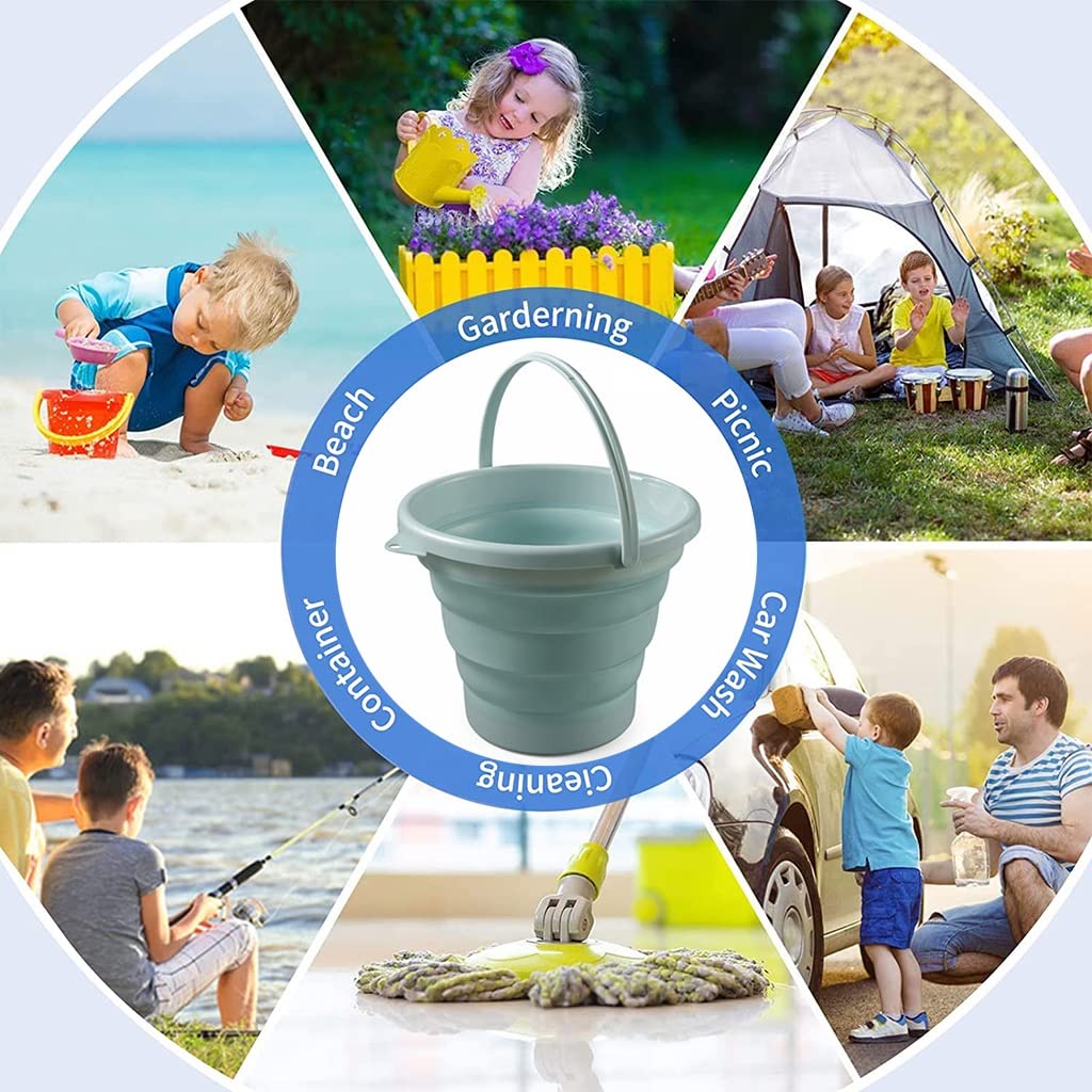2 Paquetes Cubo Plegable con Asa, Cubo De Agua Plegable Multiuso, Cubo De Pesca Plegable para Lavado De Coches, Ahorro De Espacio, Al Aire Libre, Jardín, Camping (Color : Beige, Size : 5L+10L)