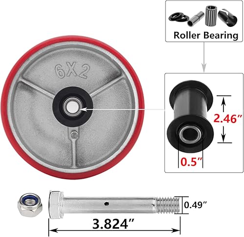 Miniatura 2 de Ruedas de alta resistencia de 6 x 2 pulgadas, ruedas industriales de poliuretano con fuerte capacidad de carga de 5000 libras, ruedas de alta