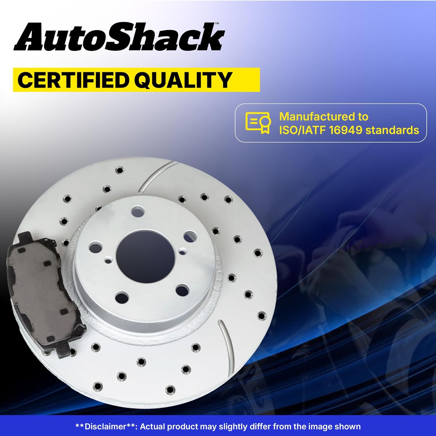 AutoShack Front Vented & Rear Solid Drilled & Slotted Coated Brake Rotors Silver Matte Finish + Ceramic Pads 12-PC Brake Kit Replacement for 2012-2020 Dodge Grand Caravan 2013-2015 Ram C/V TurboGuard