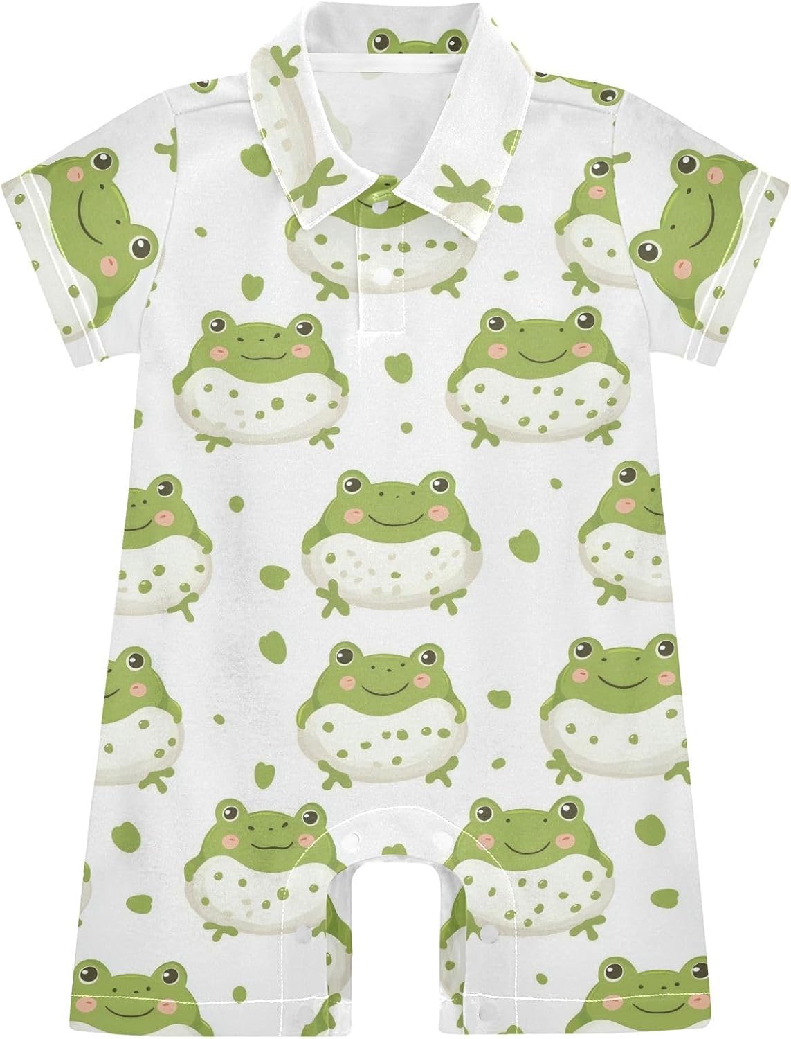 vvfelixl Baby Polo Bodysuit Light Green Cute Frog Short Sleeve Collared Baby Clothes,Babys Polo Romper for 3-6 Months