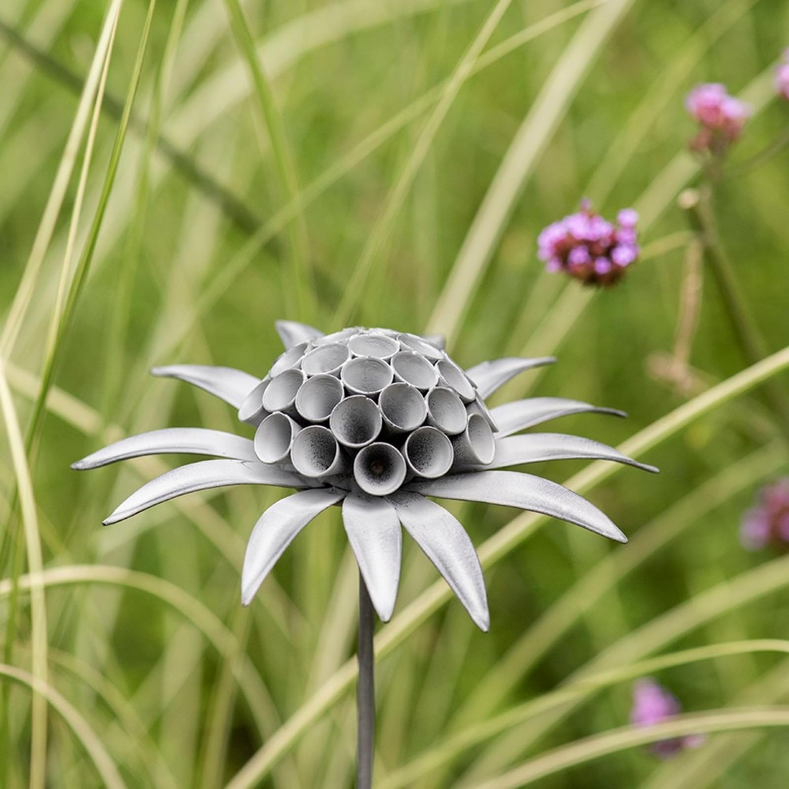 Crocus Grey Collection 114Cm Stake Marker Scabiosa Deadhead For Marking Bulbs And Decorative Garden Interest Aged Zinc