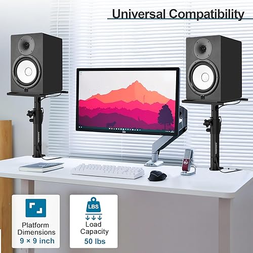 Miniatura 7 de Juego de 2 Soportes de Monitor de Estudio Robustos para Escritorio con Abrazadera para Altavoces y Gestión de Cables