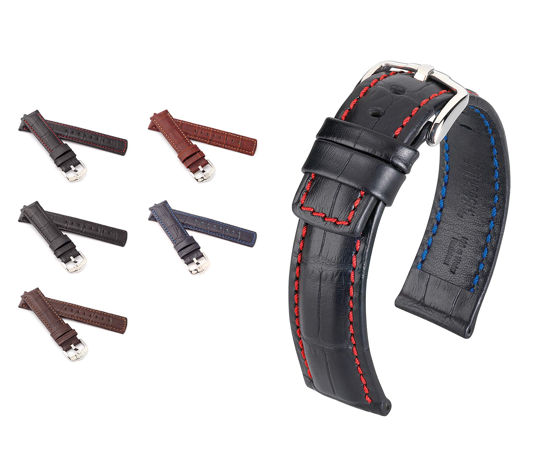 HIRSCH Unisex Alligator Style Uhrenarmband Modell Grand Duke Größe Uhr 24 mm/Schließe 22 mm, Farbe Goldbraun