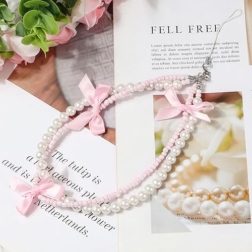 Miniatura 2 de Abalorios estéticos para teléfono, bonito lazo de perla, correa de muñeca, llavero para decoración de cámara