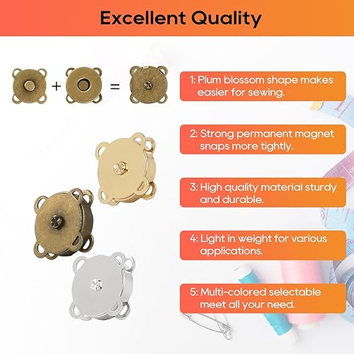 Miniatura 3 de 30 juegos de broches magnéticos, broches magnéticos para bolsos con accesorios de costura, cierres magnéticos para coser manualidades, bolsos, ropa,