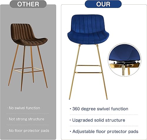 Miniatura 15 de Art Leon Juego de 2 taburetes de bar giratorios de 29 pulgadas de altura de mostrador con respaldo, silla tapizada de terciopelo, dorado para