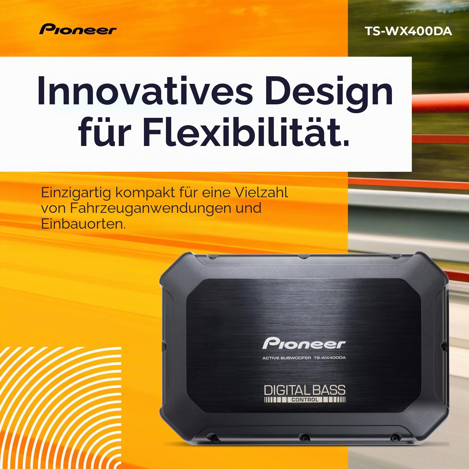 PIONEER TS-WX400DA Class-D Aktivsubwoofer mit digitaler Bassregelung für tiefedynamische Bässe (250 W), 2 frei wählbare Bassmodi, schwarz, 300 x 100 x 200 mm