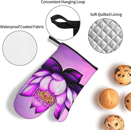 Miniatura 5 de Purple Lotus Oven Mitt and Pot Holder Set, Anti-Scalding Material, Thick and Durable, Anti-Scalding and Insulated.