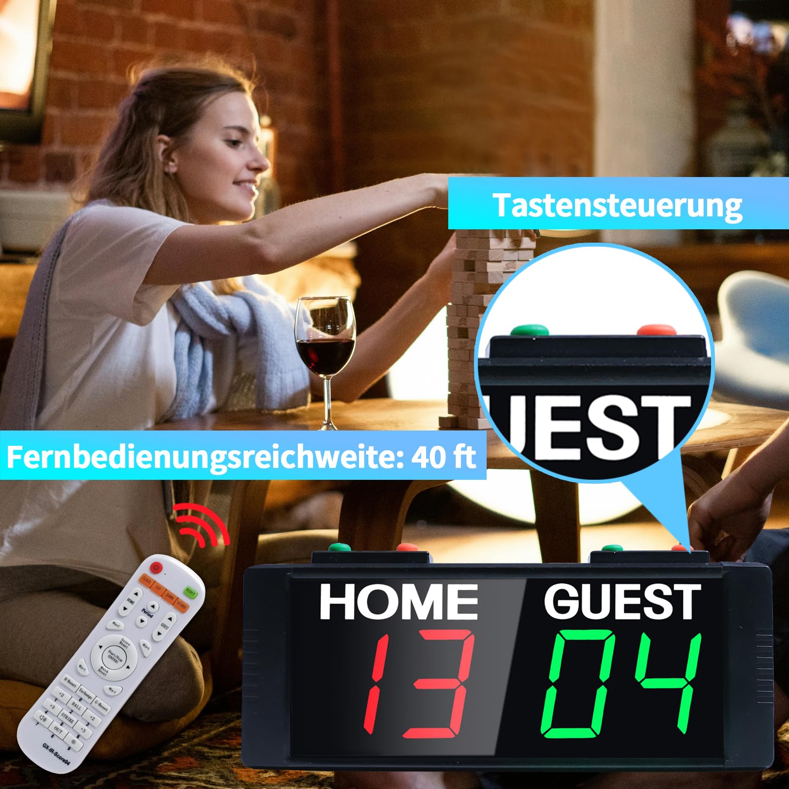 LED Elektronische Anzeigetafel Fussball, Tragbare Cornhole Zähltafel mit Ständer, Digitale Tischtennis Zähler, Tennis Punktezähler, Digital Scoreboard für Volleyball, Badminton, Pool Sports