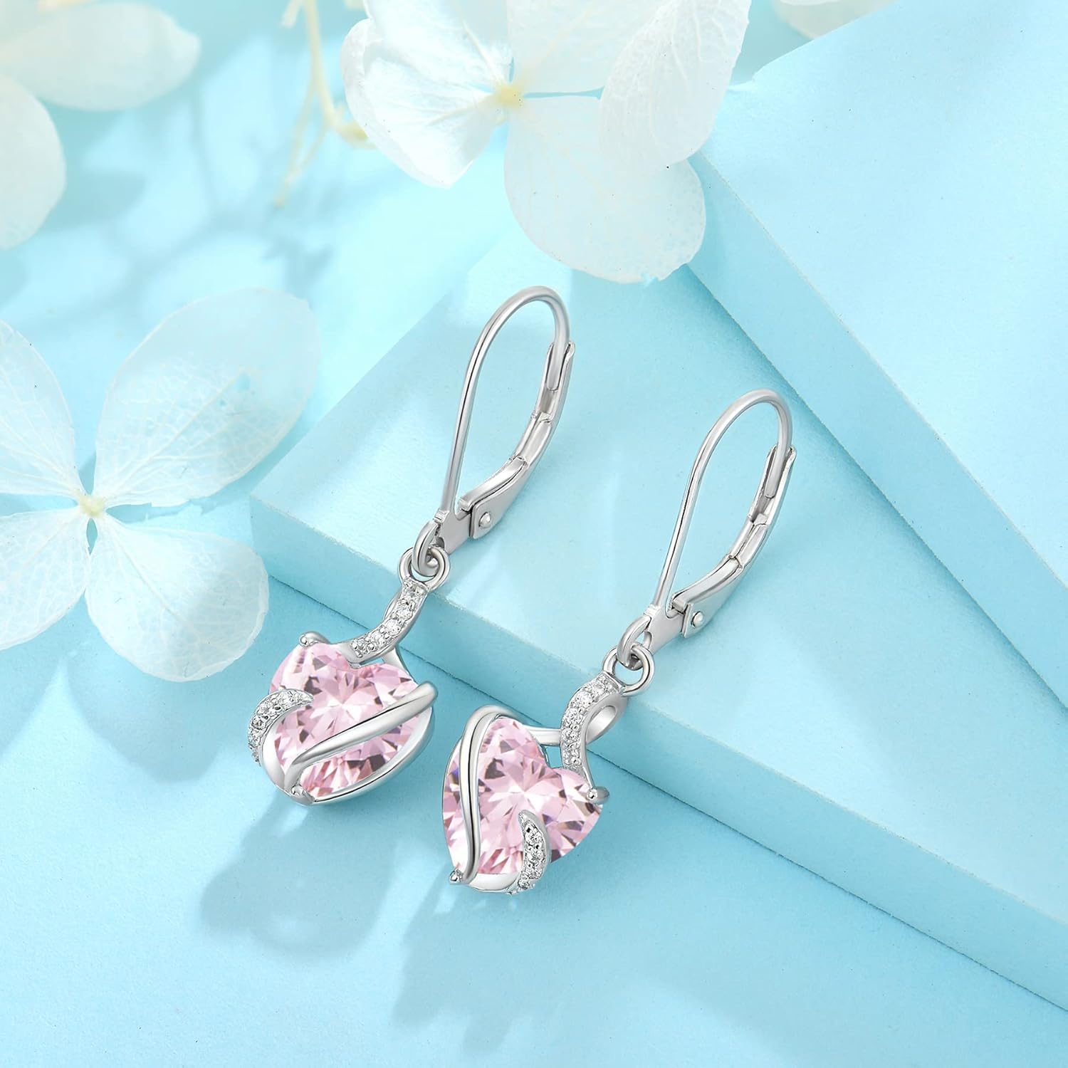 FJ Heart Dangle Drop Earrings 925 Sterling Silver Infinity Leverback Earrings Birthstone Jewelry for Women - Image 4