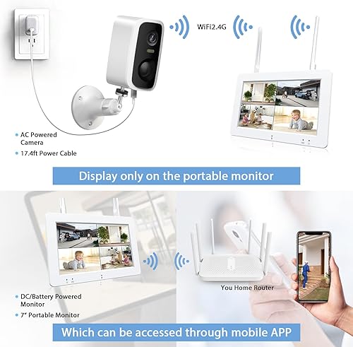 Miniatura 2 de Sistema de cámara de seguridad inalámbrica con monitor de pantalla táctil de 7 pulgadas y 2 cámaras de seguridad de 4 MP, cámara de audio de 2 vías,