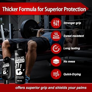 Superior Grip Liquid Chalk 60 mL / 350 mL Mess-Free Gym Chalk for Weightlifting, Gymnastics, Rock Climbing, Fast Drying, Strong Grip Formula.