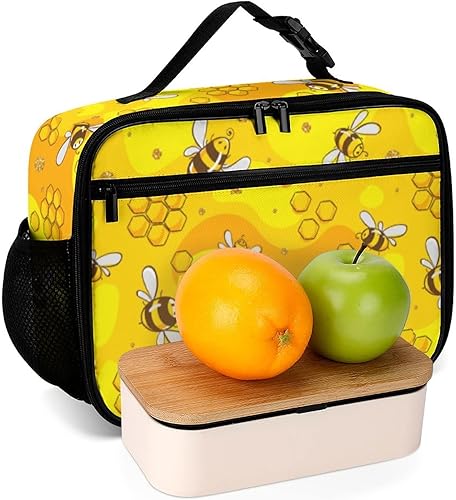 Miniatura 6 de Muishi Lonchera reutilizable con diseño de abejas lindas, bolsa de almuerzo aislada, lonchera para comida y alimentos, bolsa de mano para mujeres,
