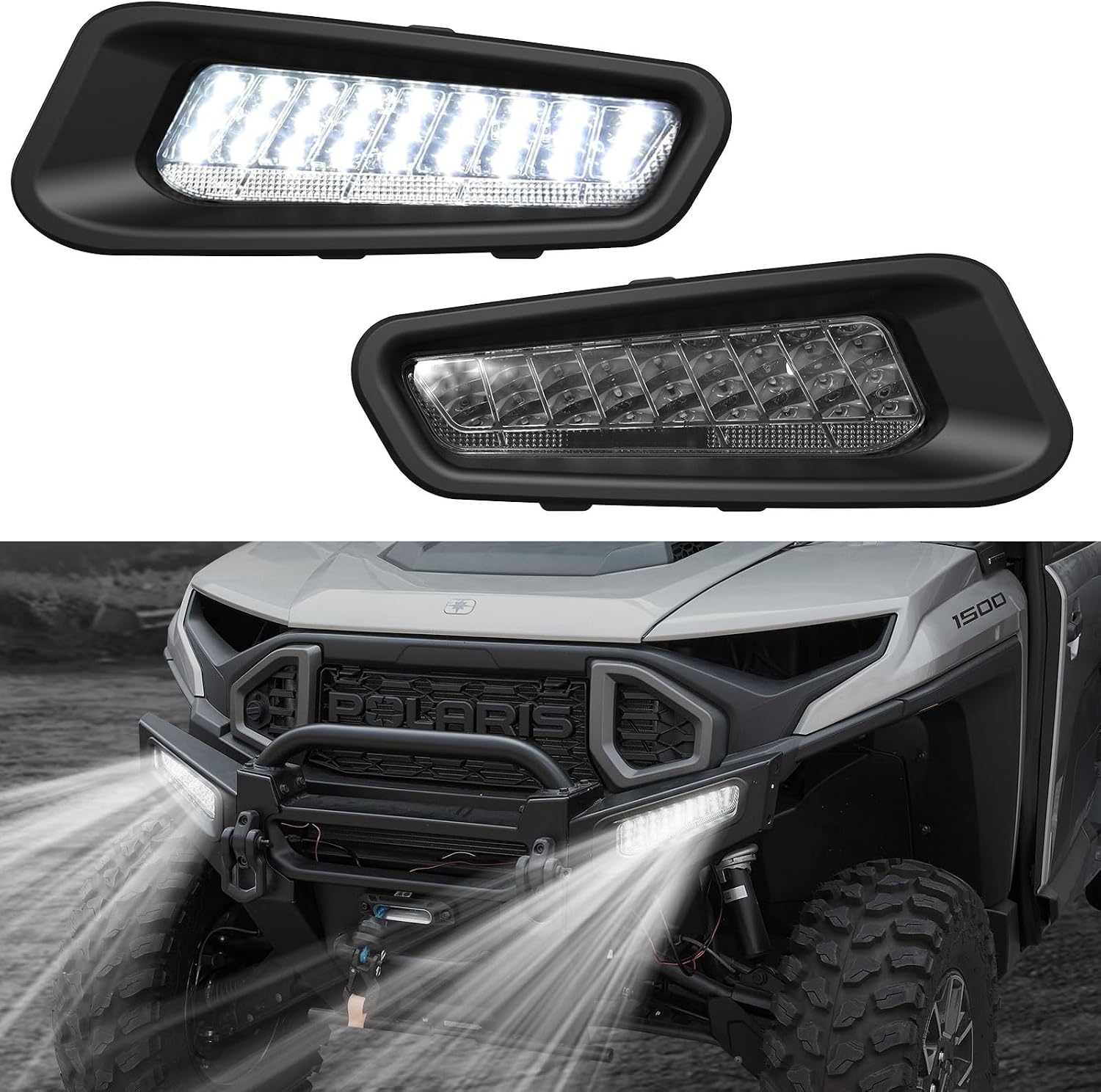 LED Front Bumper Accent Lights for Polaris Ranger XD 1500, Auxiliary Lights Front Brushguard DRL Fit for Polaris Ranger 1500 Crew/XD 2024 2025 Accessories, Replace #2889767, 2PCS