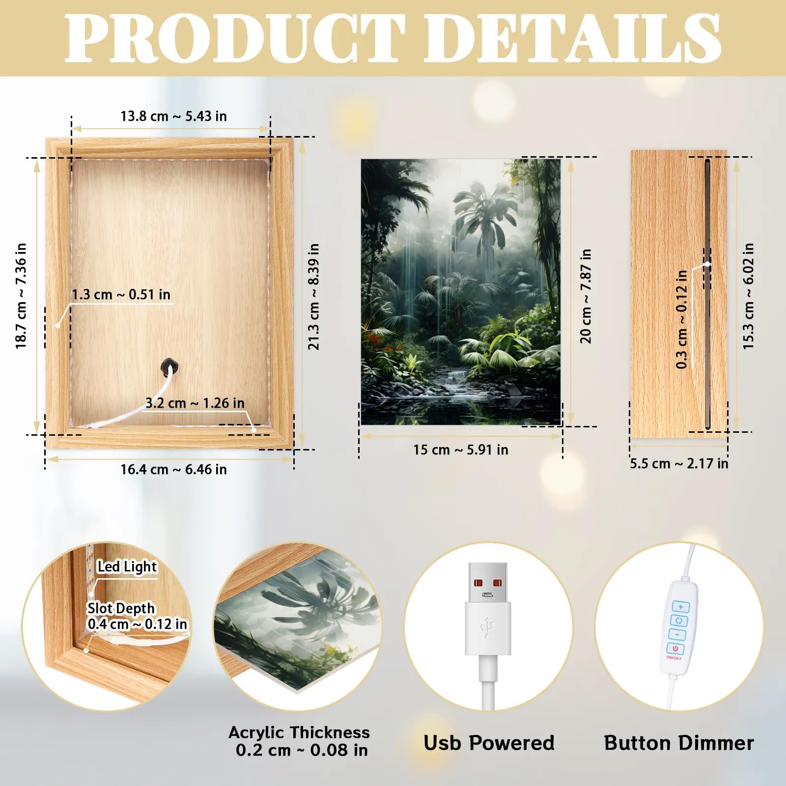 Light Up Painting, Watercolor Forest Wall Art Picture Light Glitter Forest Light Up Desktop Art Frame, 10 Brightness, USB Powered, 3 Lighting Modes, Anxiety Relief Decor Gift for Bedroom Home