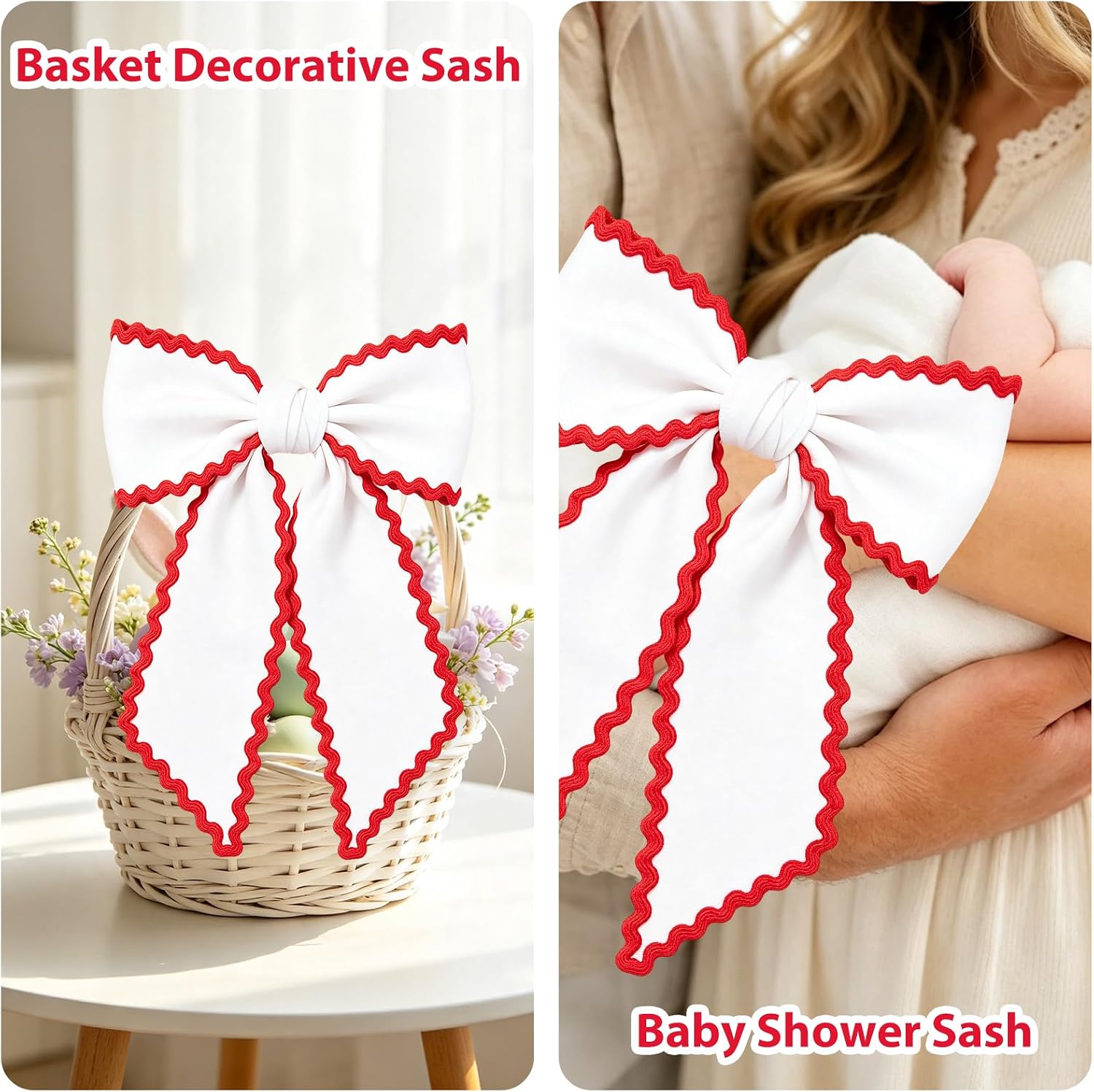 Wreath Sash for Front Door, 2 pcs Scalloped Wreath Ribbon for Porch