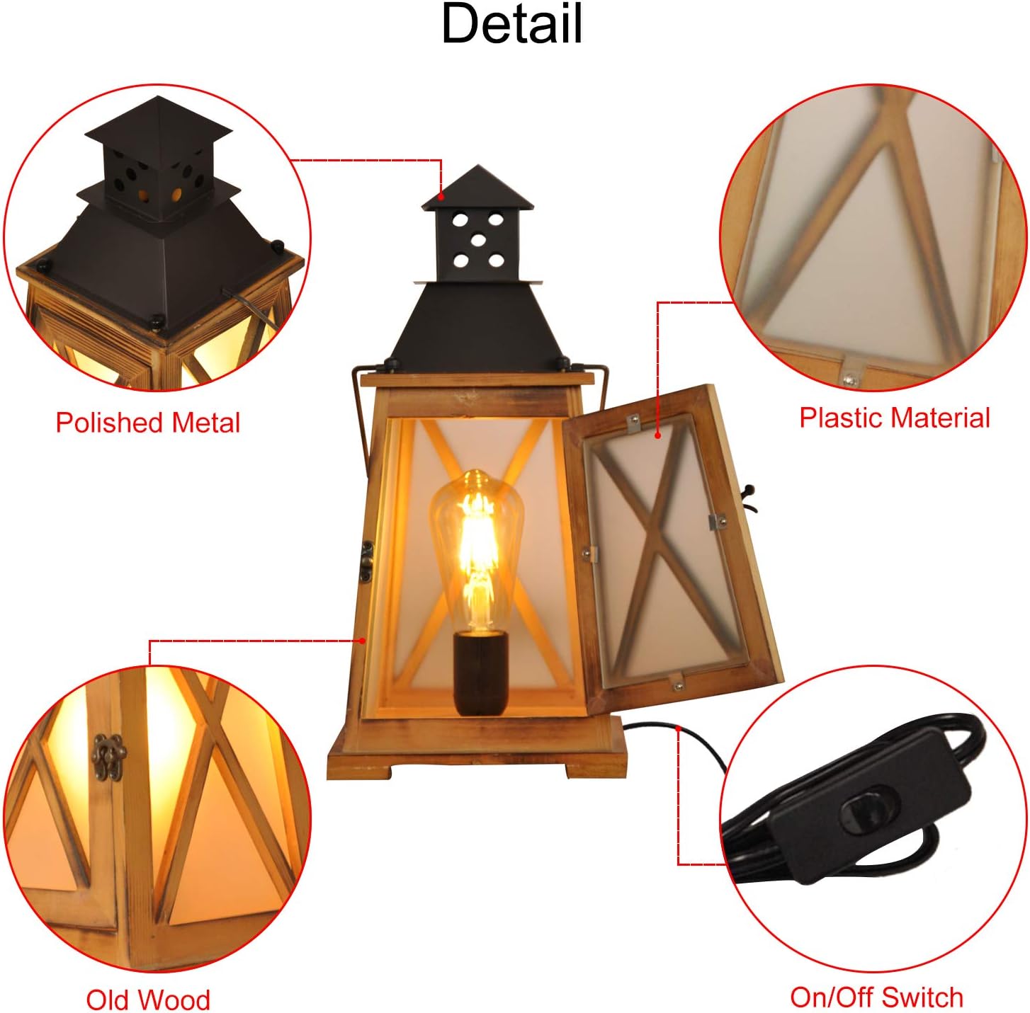 Antique Wood Electric Lantern Lights Table Lamp, Vintage Farmhouse Nautical Decorative, Bedside Night Lights Desk Lamp for Bedroom Living Room, Hanging Light Fixture for Indoor and Outdoor