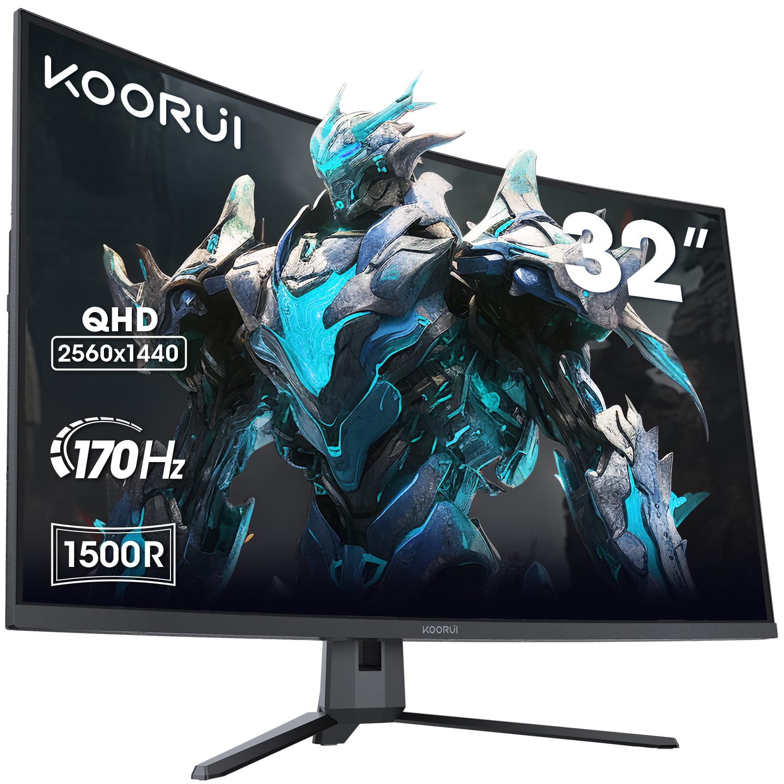 KOORUI Curved Gaming Monitor 32 Zoll, UltraWide QHD 2560x1440P 170Hz 1500R VA Panel Bildschirm, Adptivesync HDR 10 HDMI DisplayPort, Neigungsverstellbar, Augenpflege
