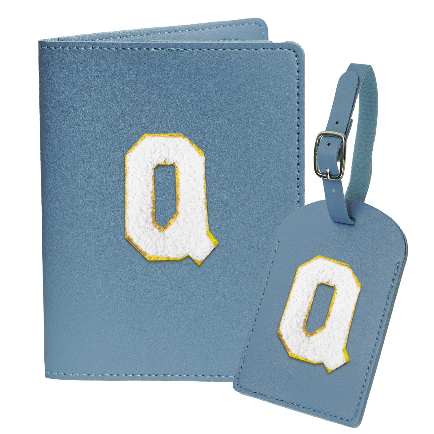 Initial Passport Cover Holder and Luggage tag Set,PU Leather Passport Case Travel Suitcase Tag with Letter Patch, Personalized Travel Luggage