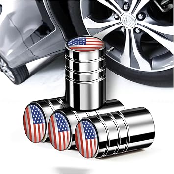 8-Pack American Flag Valve Stem Caps for Cars, Trucks, Bikes, Motorcycles and Bicycles - Silver Metal Tire Valve Caps with Universal Fit, Airtight Dust-Proof Stem Covers - Corrosion Resistant