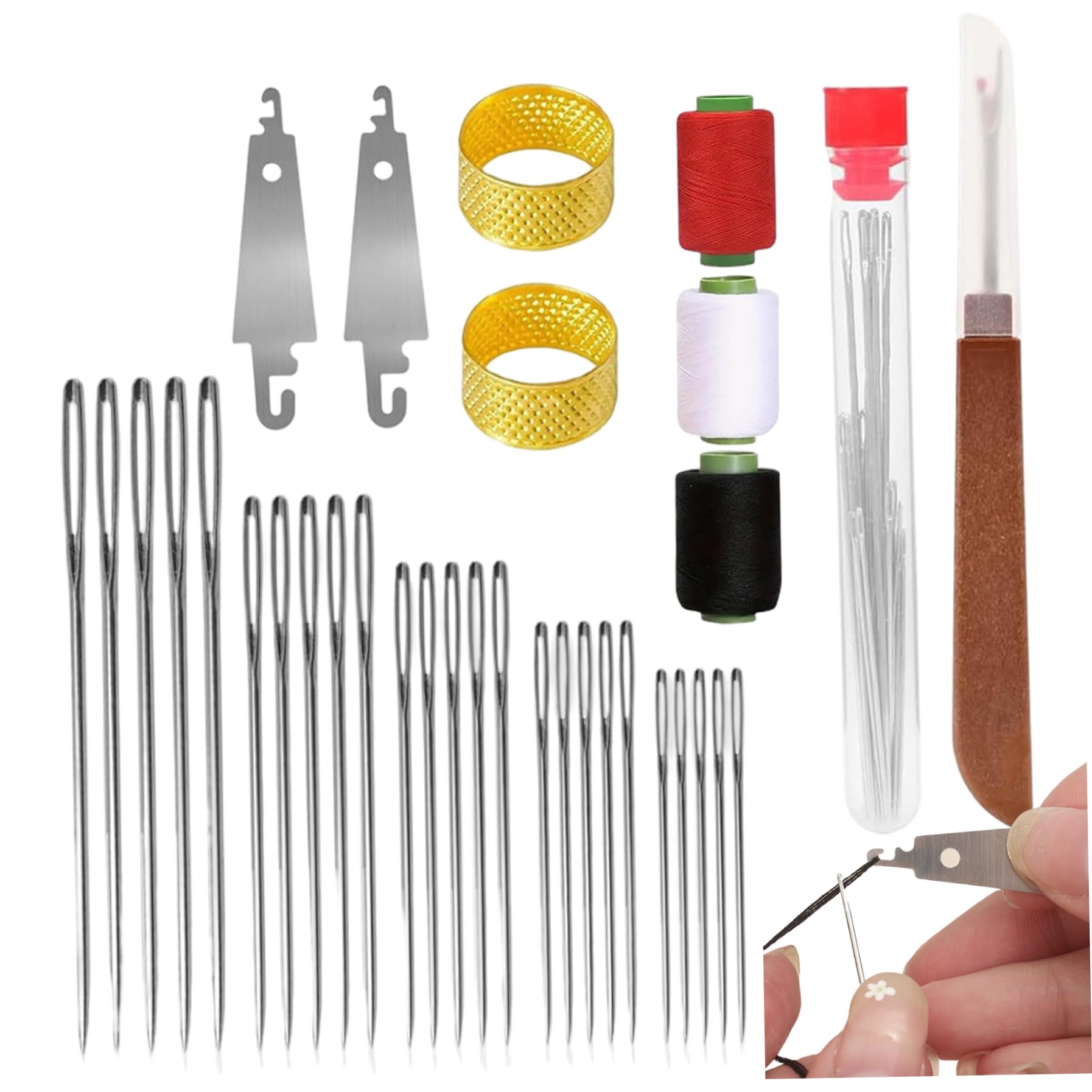 Licsaliwe Sewing Needles Kit - 34Pcs Stainless Steel Hand Sewing Needles, with Threader Thimble Spools