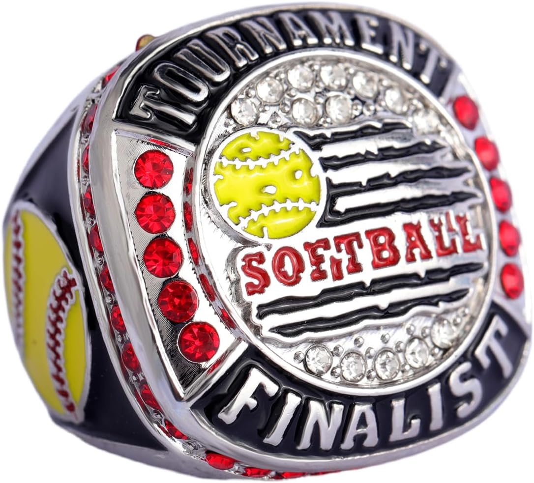 Heart Softball Flag Championship Trophy Ring Award Gift for Tournament Champion Team Players Size 9.5 12 Pcs Pack Gold and Silver
