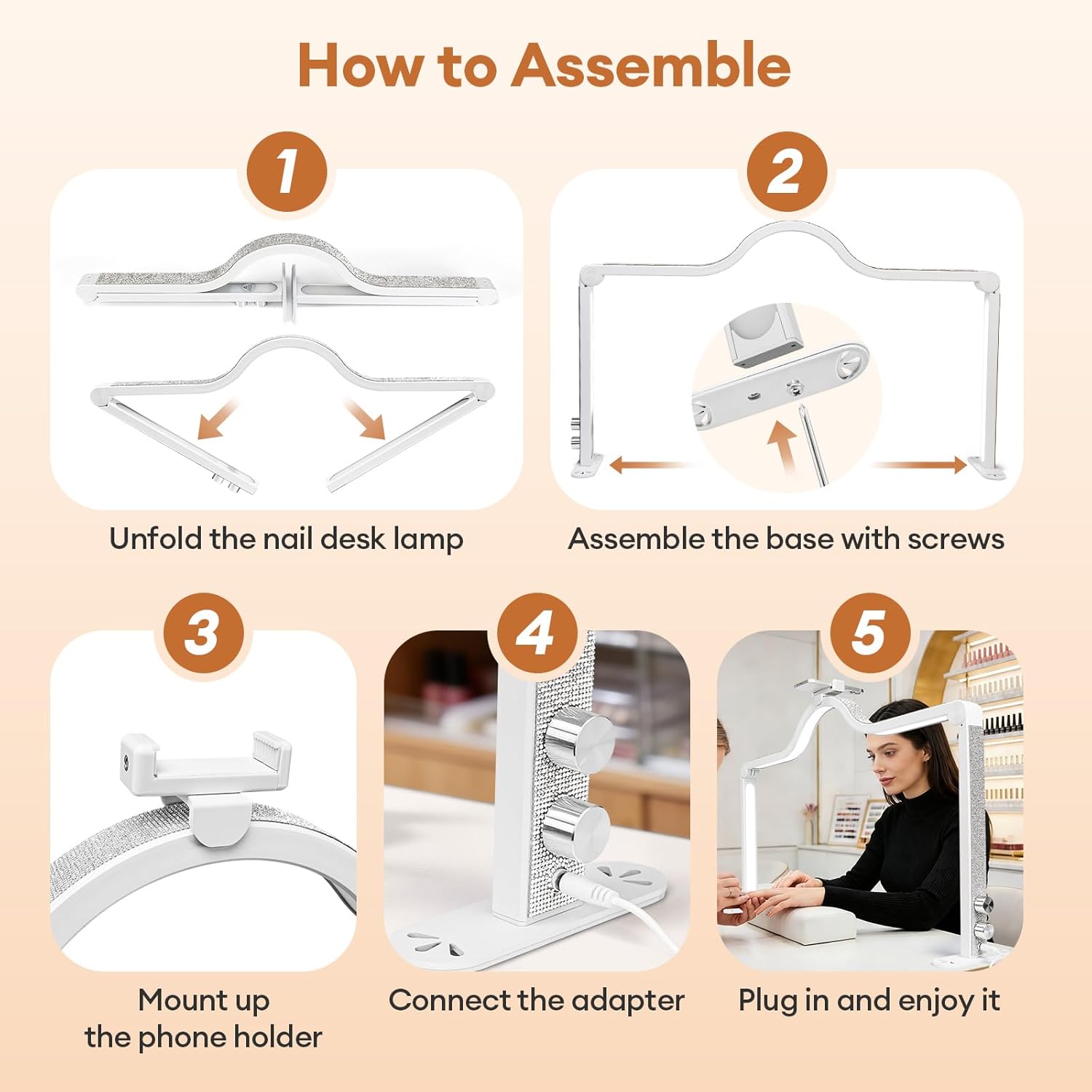 Arch Half Moon Light: Professional 34 inch 420 LED Beads - Nail Lamp for Desk Adjustable Brightness 3 Color Temperature - Foldable Nail Tech Light for Manicure Crafting