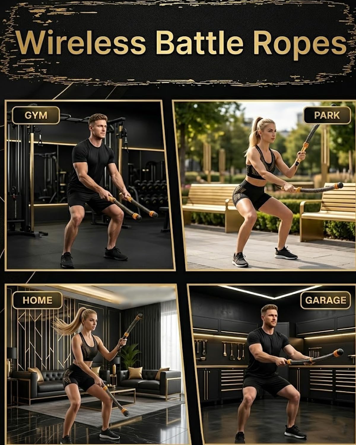 Ropeless Battle Ropes Cordless Adjustable Weighted Portable Home Gym Exercise Rope with Storage Bag Training Equipment for Men & Women Full Body Strength Fitness and Workout