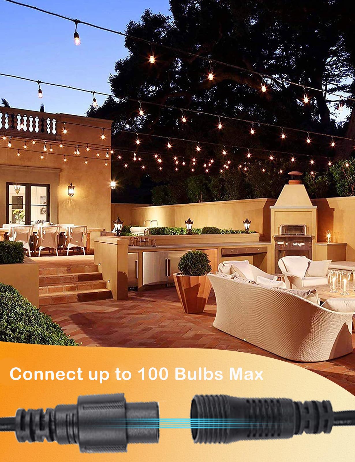 LED Lichterkette Außen Innen 39m IP65 Wasserdicht Verbindbare Lichterketten mit 40 E27 S14 1W LED Glühbirnen für Garten, Balkon, Terrasse, Hochzeit, Party, Weihnachtsbaum 2700K Warmweiß,24V