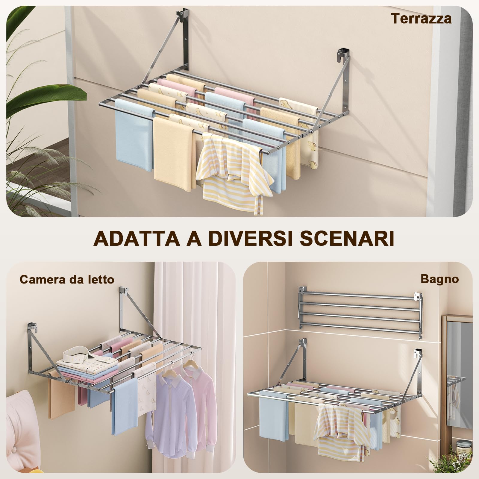 Innotic Stendino da parete 8 Barre, 61cm pieghevole antiruggine