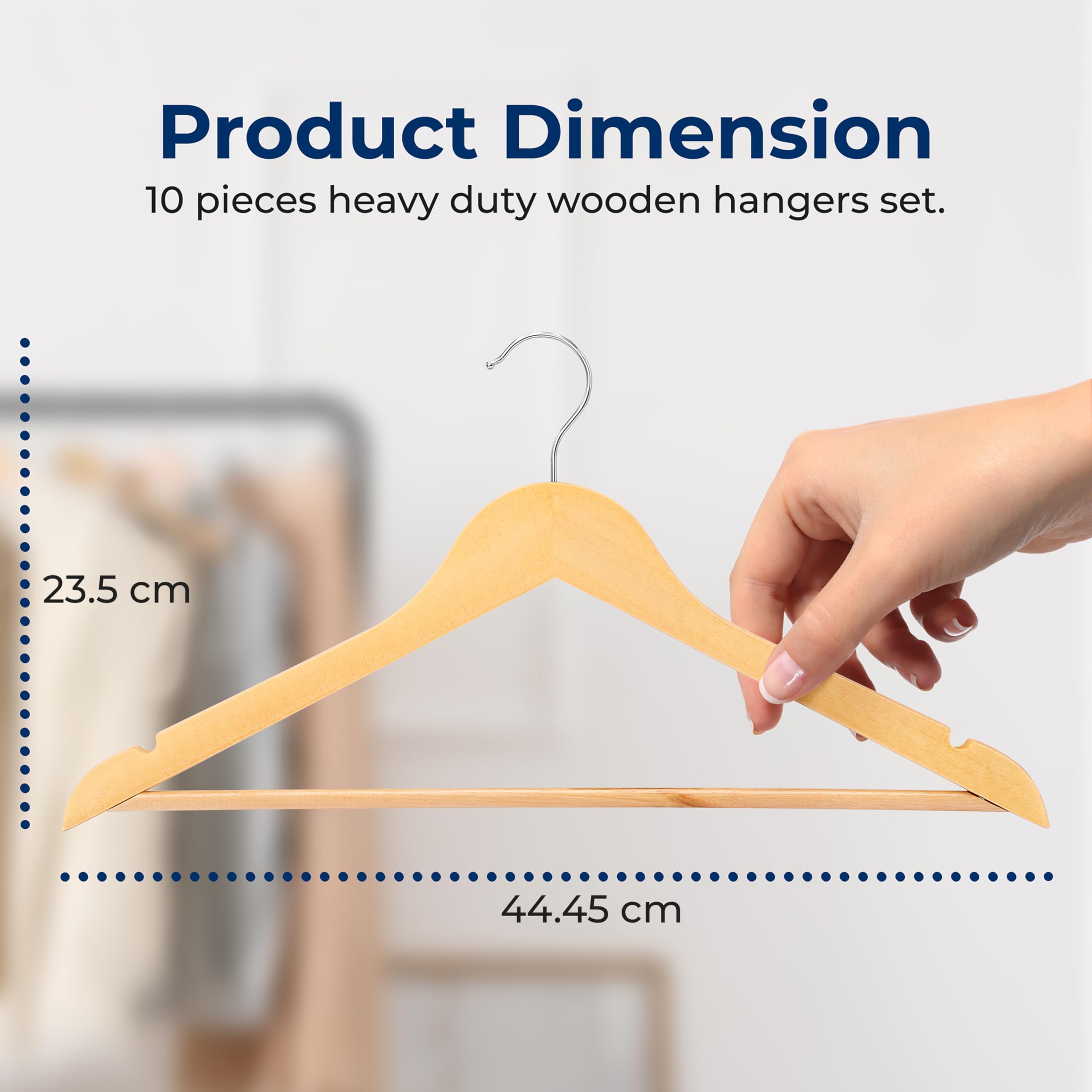 SereneLife Wooden Hangers 10 Pack, Non-Slip, Sturdy, Heavy Duty Suit Hanger Set including 360° Chrome Swivel Hook - Image 2