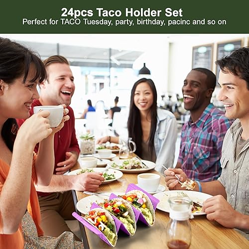 Miniatura 4 de Juego de 24 soportes para tacos, coloridos soportes para tacos de fiesta, juego de 1224, soportes para tacos a granel para 3 tacos o 2, juego de