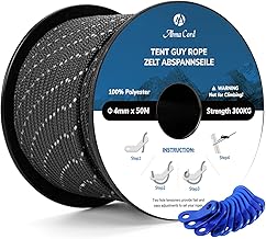 Abma Cord Tent Guy Ropes 4mm 50M Guy Line 10 Pcs Guy Rope Tensioners Heavy Duty Guide Rope for Camping, Gazebos, Awning, Tarp - Reflective Black