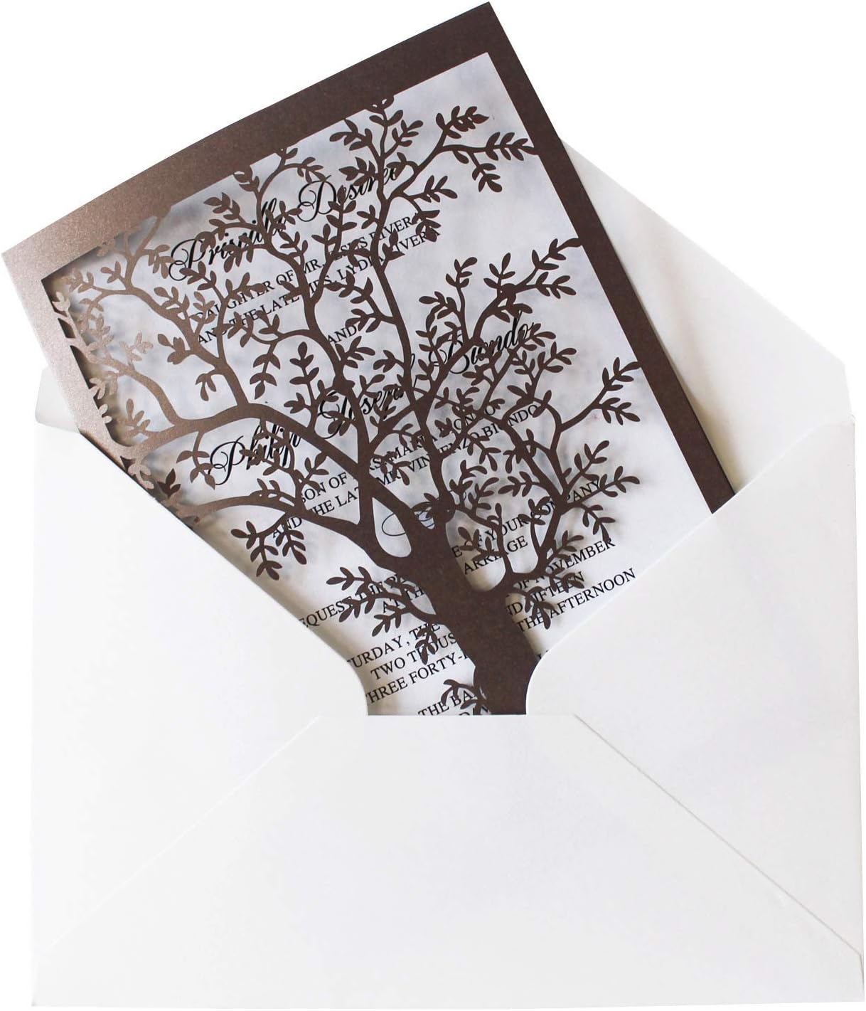 30Pcs Old Tree Wedding Invitations with Envelopes, Vintage Invitations Cards, Metallic Paper Laser Cut Invitation (30)