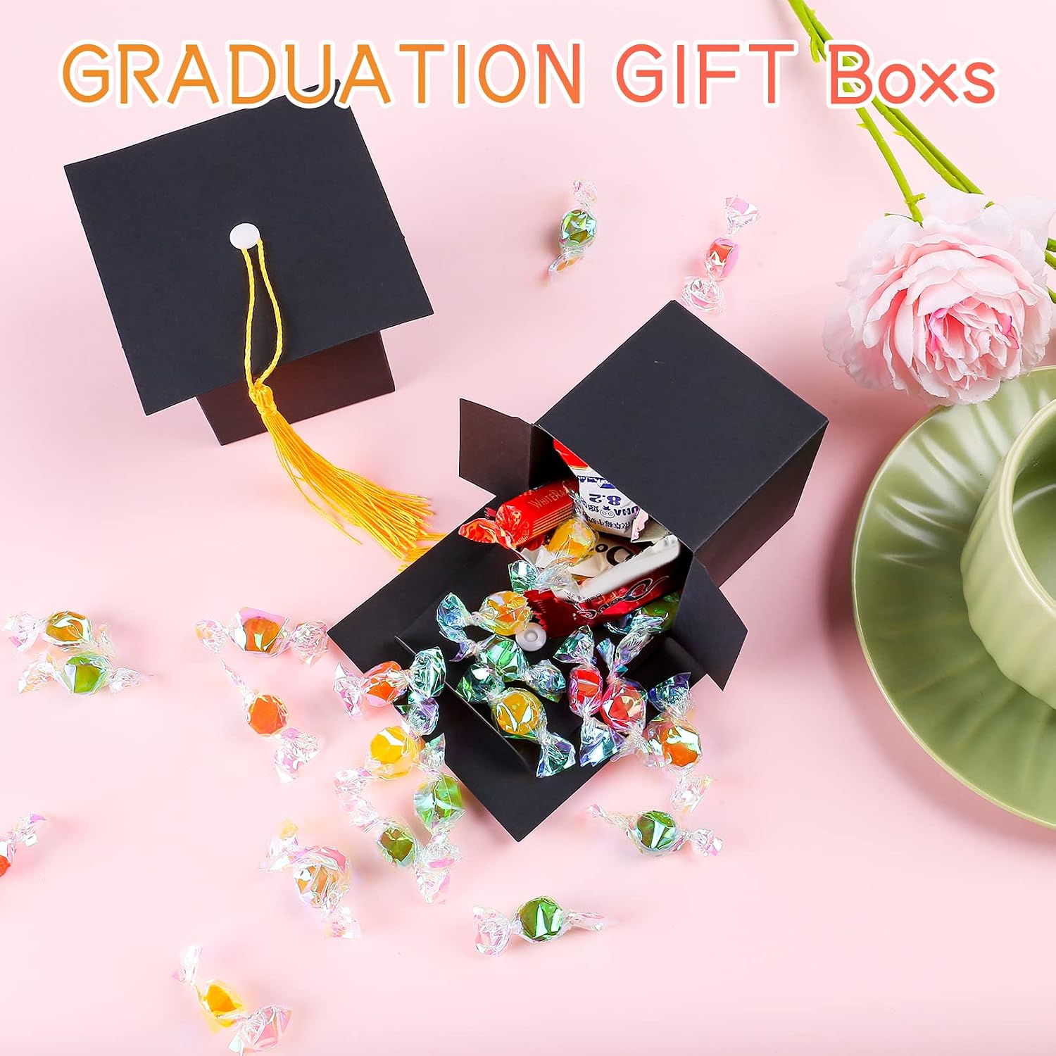 30pcs Graduation Cap Candy Box with Tassels Graduation Gift Candy Boxes for 2026 Graduation Decoration Gifts Grad Ceremony Party Favors