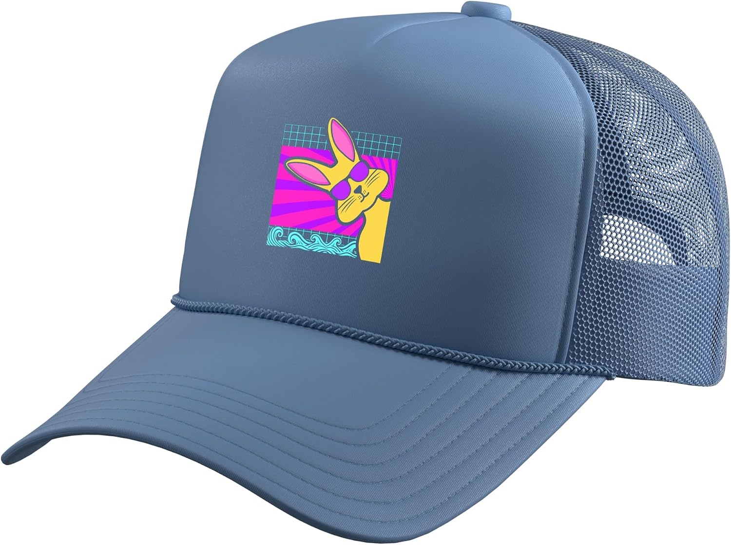 Aesthetic Vaporwave Outfits with Bunny Rabbit Vaporwave Trucker Hat with Adjustable Mesh Back