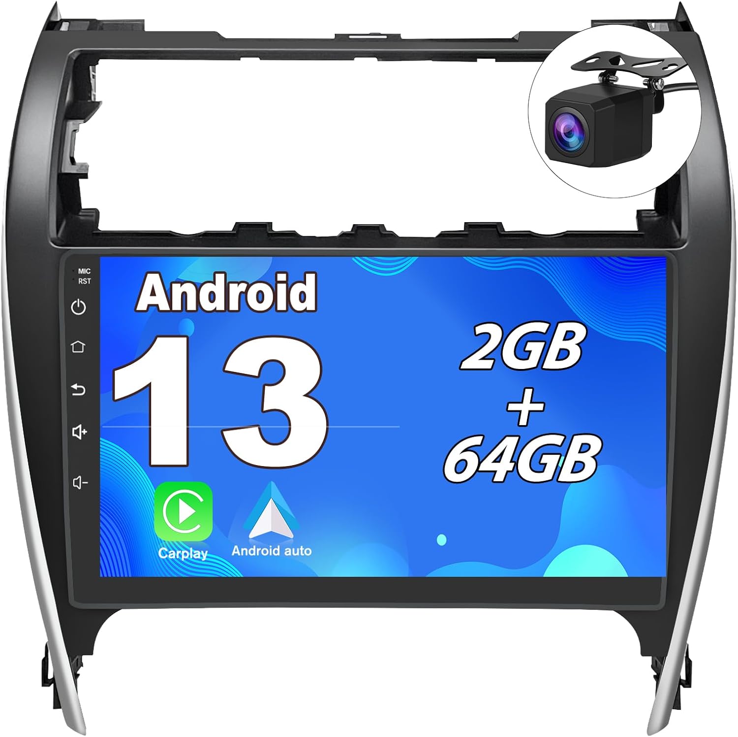 2+64GB Car Radio Stereo for Toyota Camry 2012-2015 10.1 Inch Android Head Unit Touchscreen with CarPlay Android Auto Bluetooth GPS Navigation with RearCamera (B)