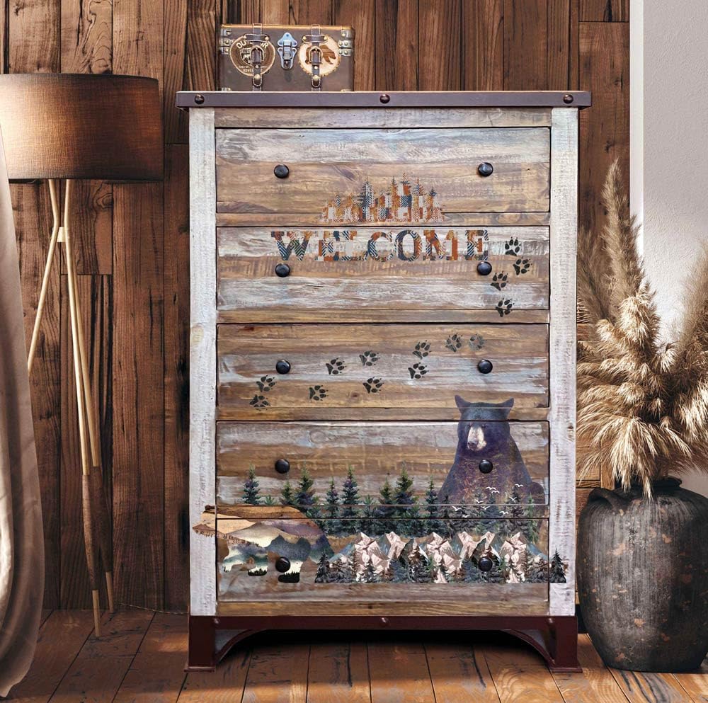 Redesign Décor Transfers®-24"x35"Cabin Getaway-Total Sheet Size 24"x35", Cut into 2 Sheets Wall Decals Wallpaper Wall Stickers Murals Decor Furniture Transfer 655350656423