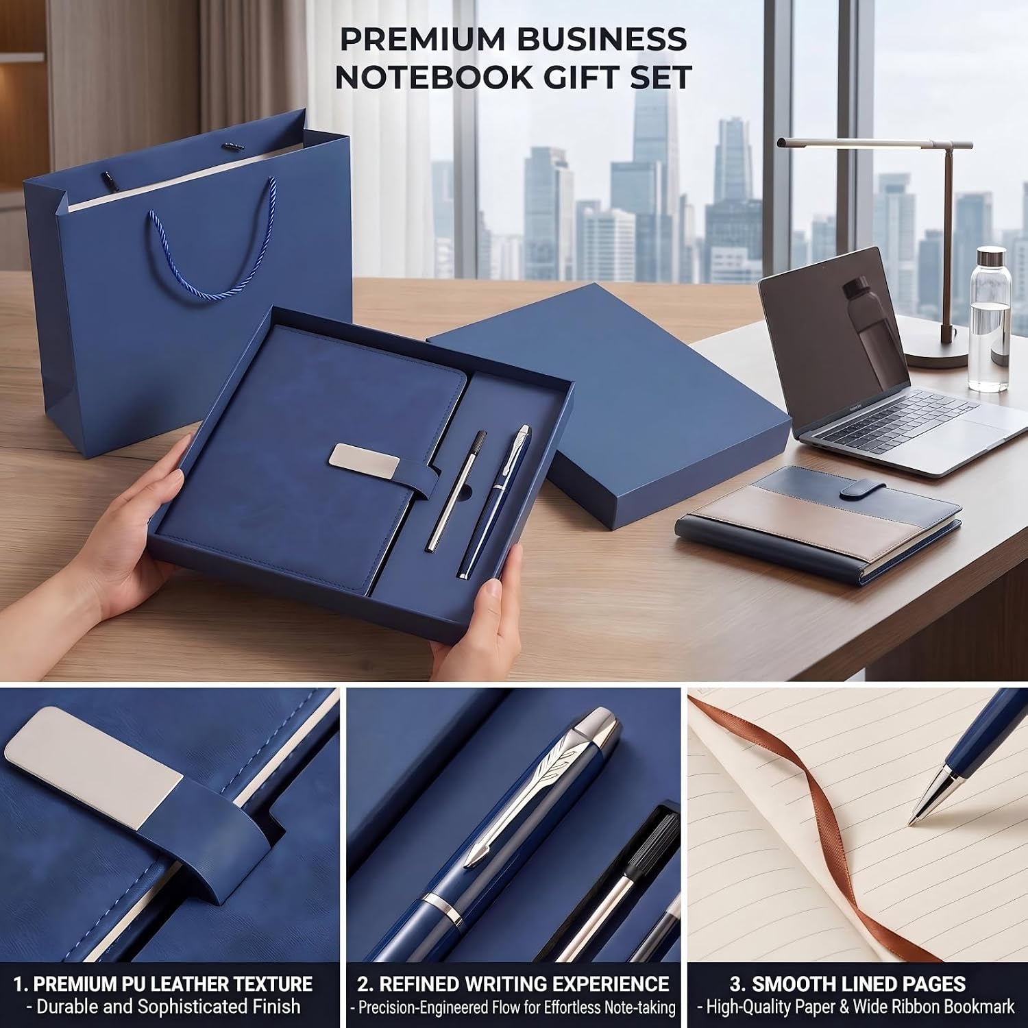 A5 PU Leather Journal Notebook Gift Set with Pen - 200 Lined Pages, Magnetic Metal Clasp - Includes Premium Gift Box & Matching Bag - Ideal Office Gifts for Coworkers, Employee Appreciation image 5