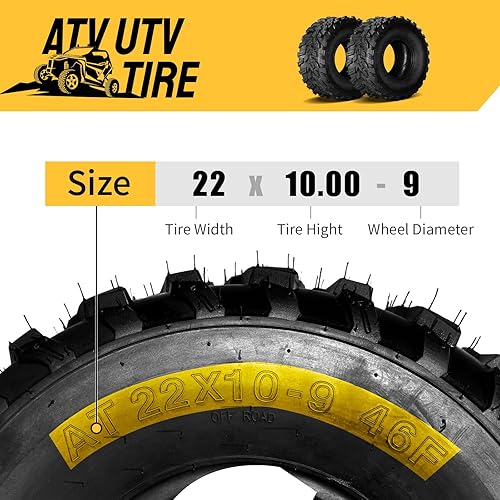 Miniatura 5 de Juego de 2 neumáticos de barro ATV 22x10-9 22X10X9 6PR 0.787 in Deep Tread para Honda Recon 250 Suzuki Ozark 250 (1 par)