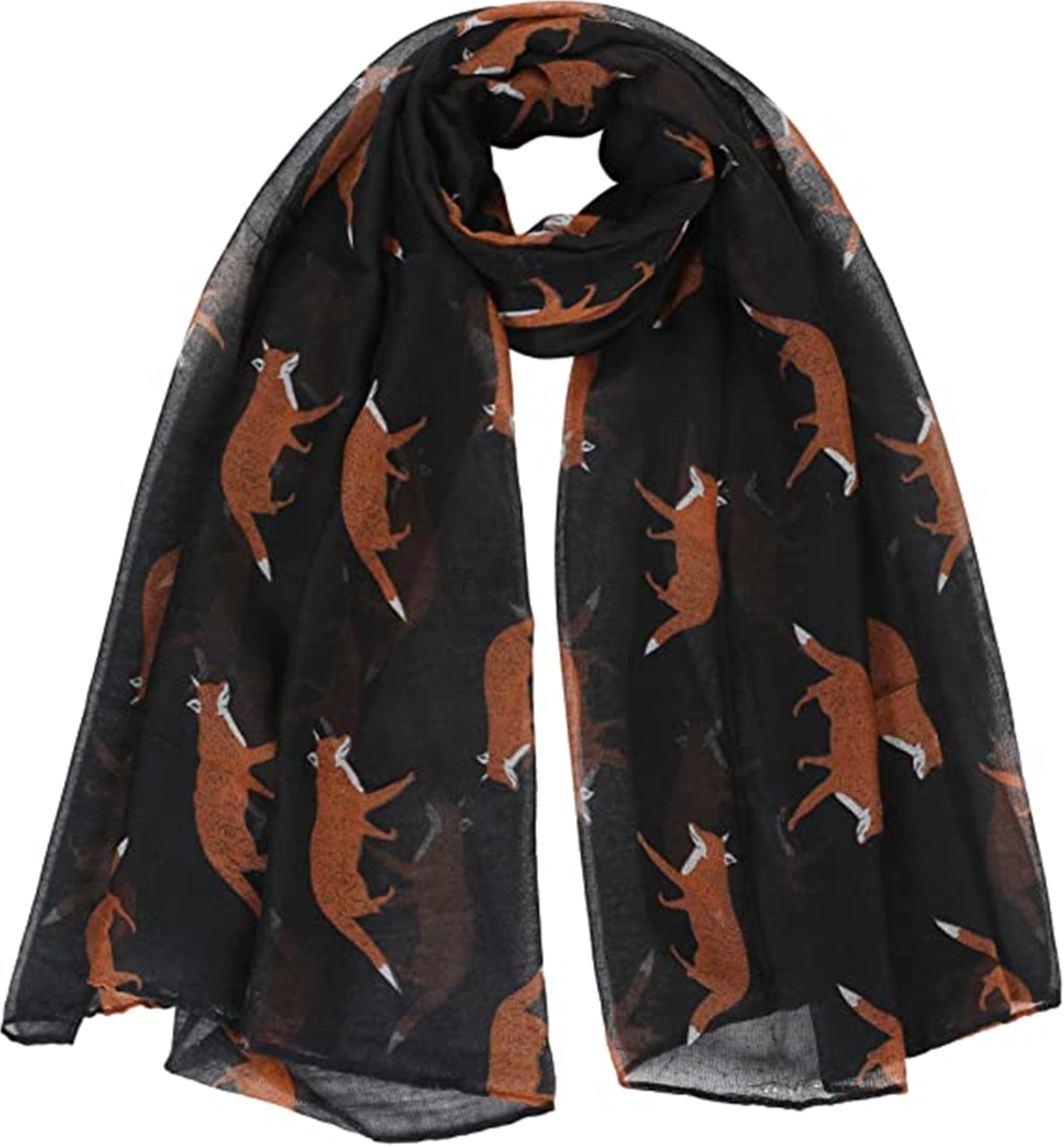 A Liittle Tree Women's Black Fox Print Lady Fashion Stylish Soft Scarf Shawl Wrap Headscarf (Black)