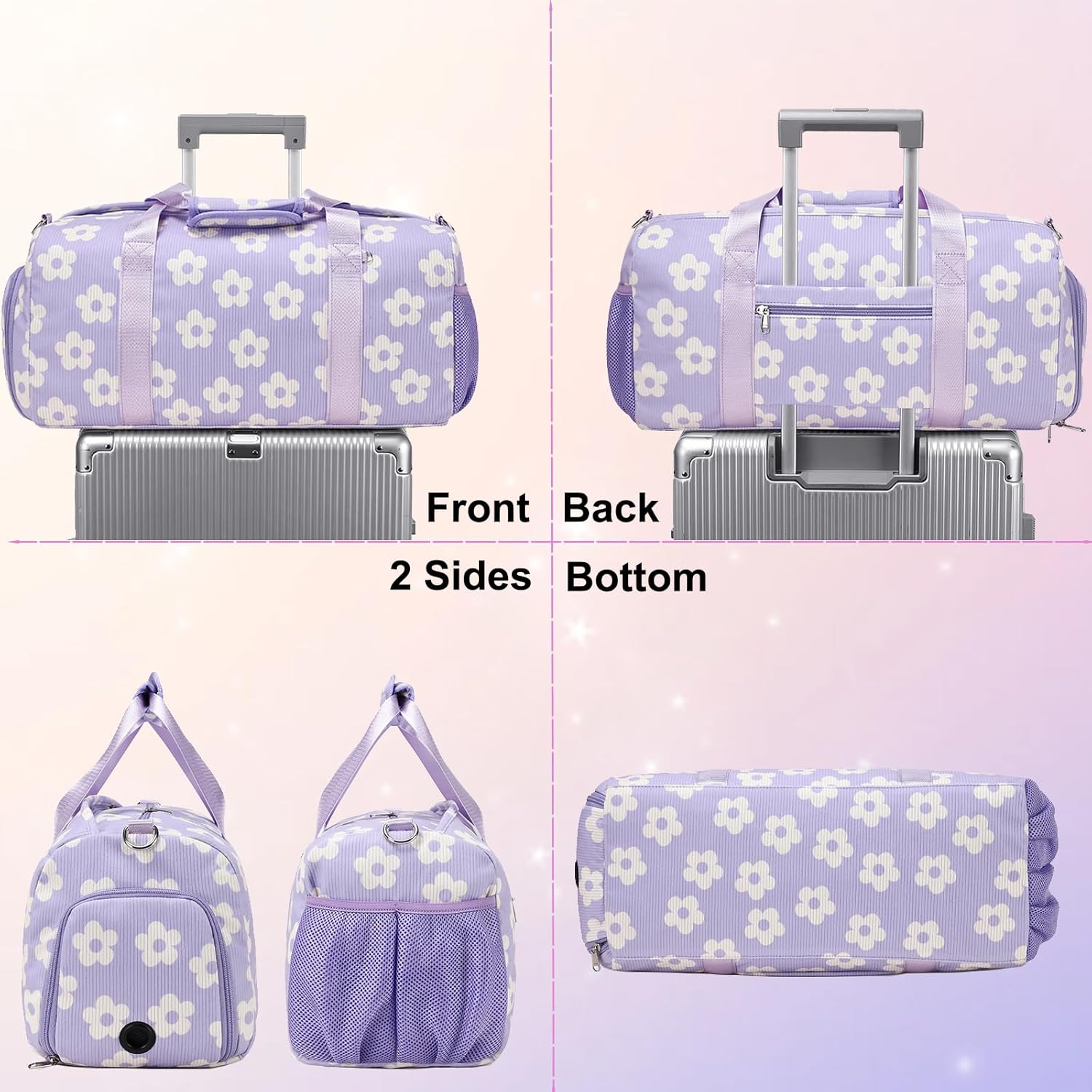 Duffle Dag Dance Dag Teen Girl Gym Bag Ballet Bag Sports Duffle Dag Corduroy Overnight Bag with Shoe Compartment and Dry Wet Pocket,Cute Birthday Gifts(Purple)