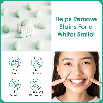 Nano Hydroxyapatite Toothpaste Tablets 150 Tabs - Natural Whitening Fluoride Free & Eco Friendly Travel Mouthwash Tablets Chewable Toothpaste - Peppermint