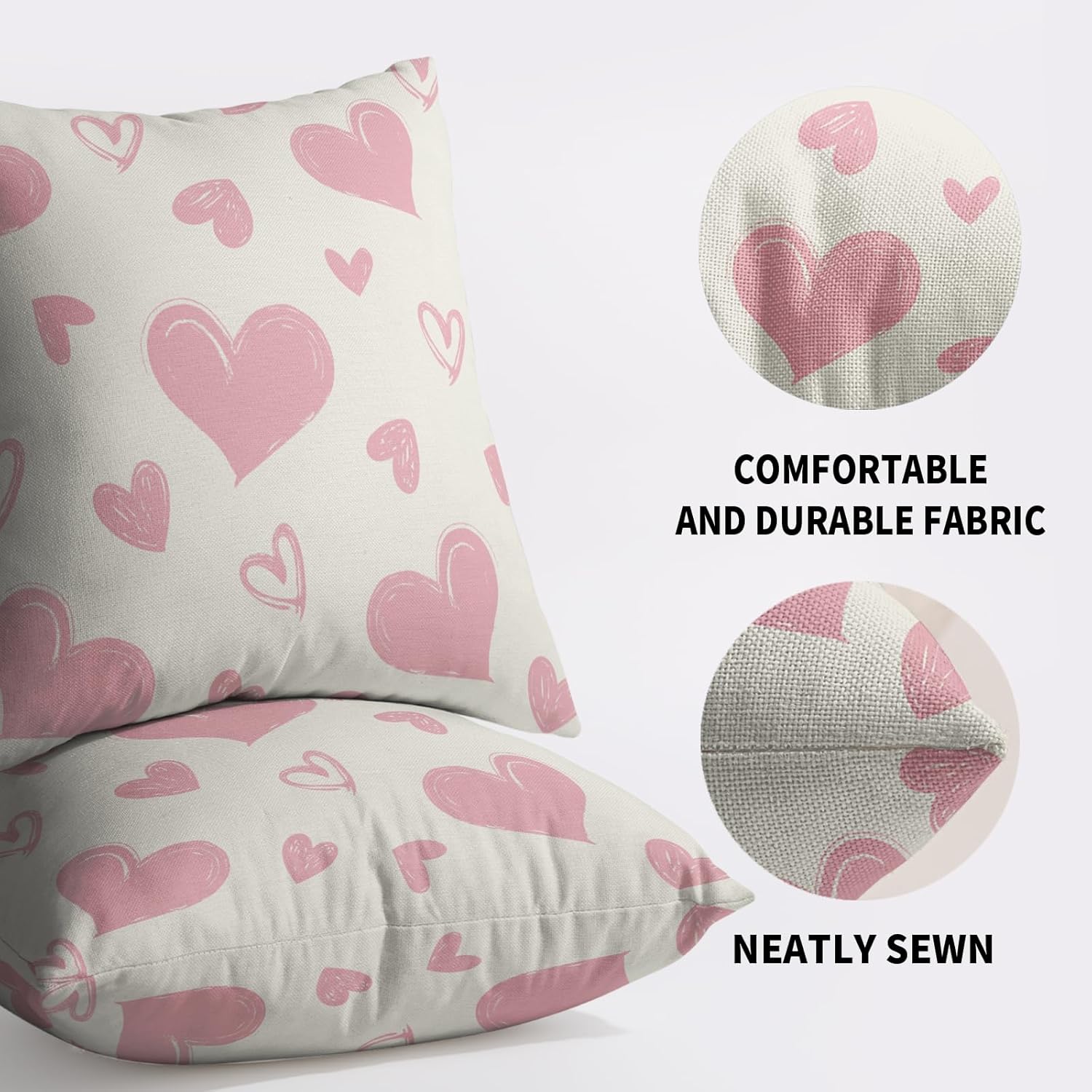 Light Pink Cream White Valentines Pillow Covers 24X24 Set of 2, Valentine's Day Love Heart Print Decorative Throw Pillow Covers Outdoor Farmhouse Holiday Decorations Cushion Case Couch Sofa Bed Decor