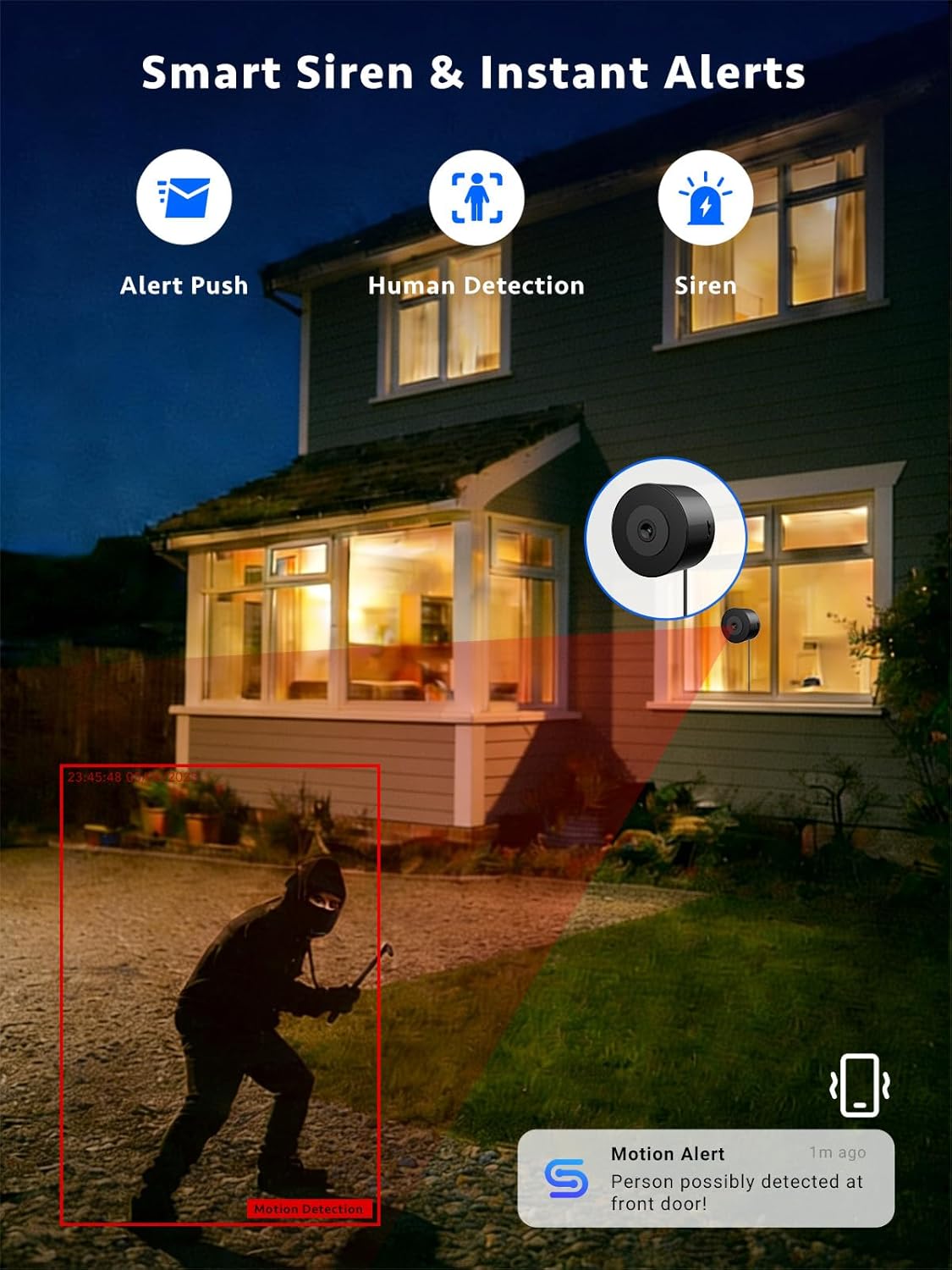 Septekon 2 Pack 2K Window Security Camera with No-Drill 18° Tilt Angle Mount, Dual-Band 2.4GHz & 5GHz WiFi, Indoor Camera for Outdoor Monitoring, Color Night Vision, AI Human Detection, Black