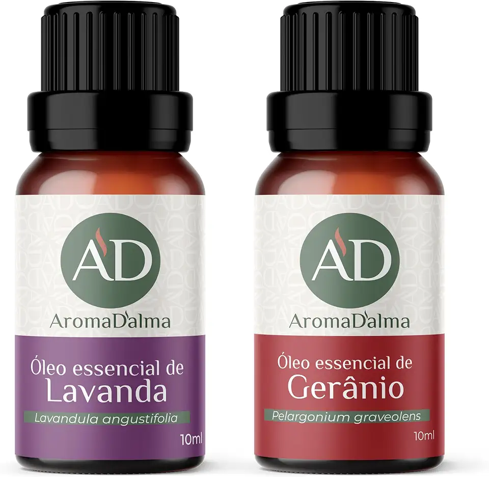 Kit Óleo Essencial Relaxante: Lavanda e Gerânio para Equilibrar a Serenidade e o Bem-Estar - Perfeito para Difusores, Aromaterapia e Cuidados Corporais | Certificado IBD | Aroma D’alma