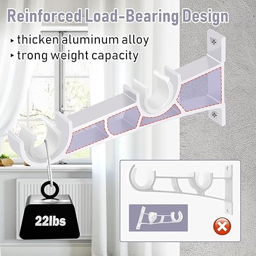 Miniatura 4 de Soportes dobles para cortinero, paquete de 16 soportes para barra de cortina para pared, ganchos de soporte de poste de cortina de metal blanco